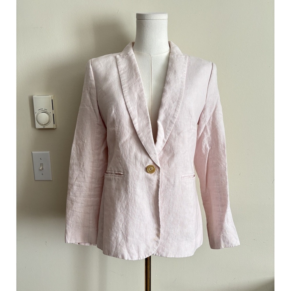 J Crew Womens 4 One Button Blazer 100% Linen Light Pink Preppy Office Chic Lined